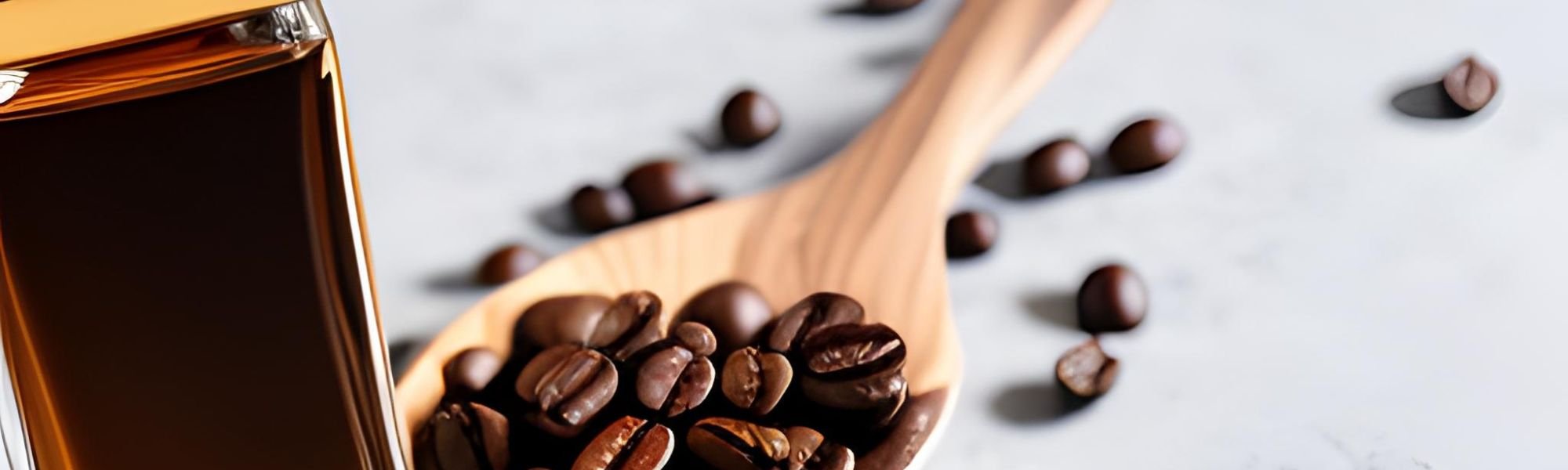 Stilleben mit Kaffeebohnen und -pulver im Glas