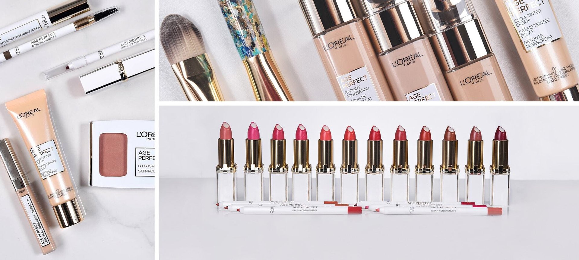 Collage mit den Age Perfect Make up Produkten
