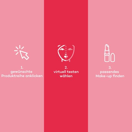 Illustration der drei Schritte wie Sie Make-Up Produkte von LOreal Paris virtuell testen koennen