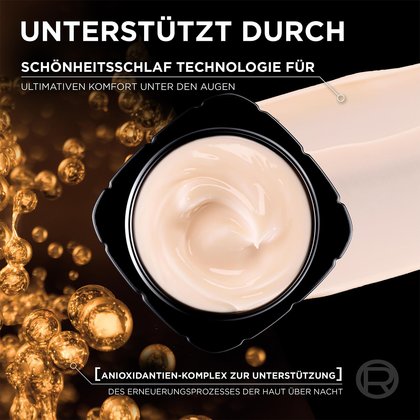 Produkttiegel von oben geöffnet und Detailabbildung der Creme und des Antioxidantien-Komplex