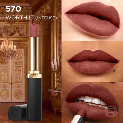 Collage zu Color Riche Intense Volume Matte Lippenstift 570 Worth It Intense - Produktabbildungen