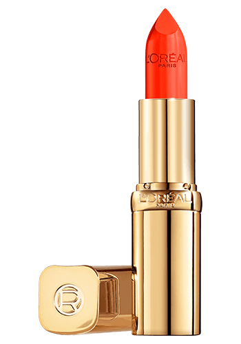 aufgedrehter Color Riche Satin Lippenstift in der Farbe Chez Lui geoeffneter Deckel liegt daneben