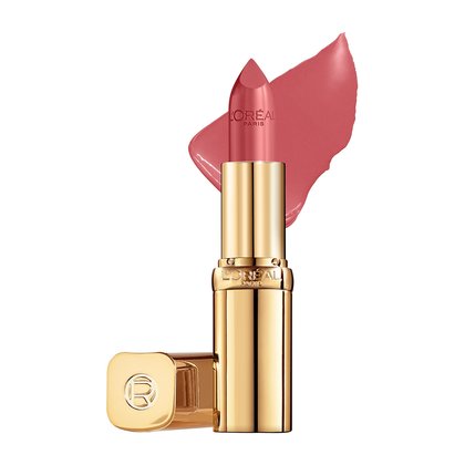 Farbbeispiel und geoeffneter Lippenstift Color Riche Satin in der Farbe Made in Paris