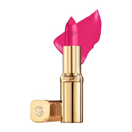 Farbbeispiel und geoeffneter Lippenstift Color Riche Satin in der Farbe Oui