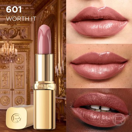 Color Riche Satin Nude 601 Worth It Vorschau auf drei Lippenpaaren