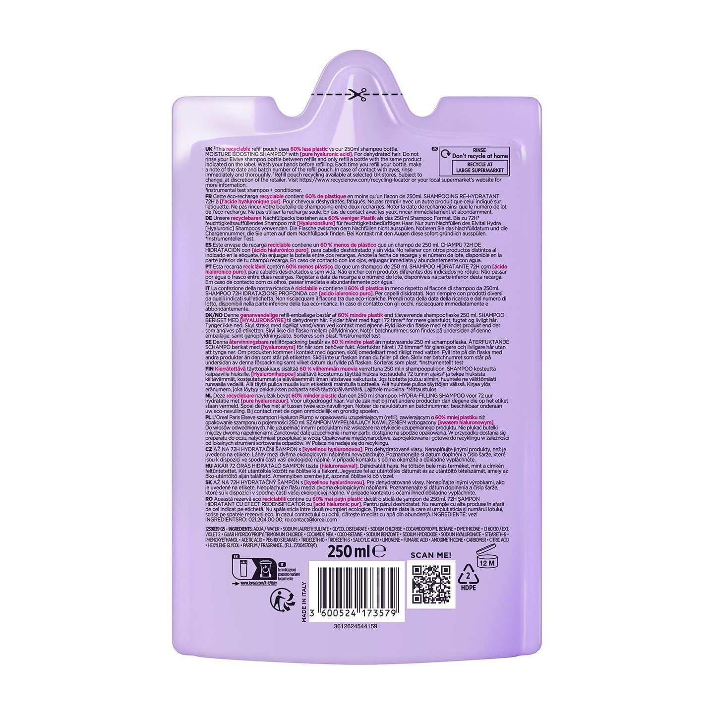 Hydra Hyaluronic 72H Feuchtigkeits-Auffüllendes Shampoo Nachfüllpack - Produkt Rückansicht