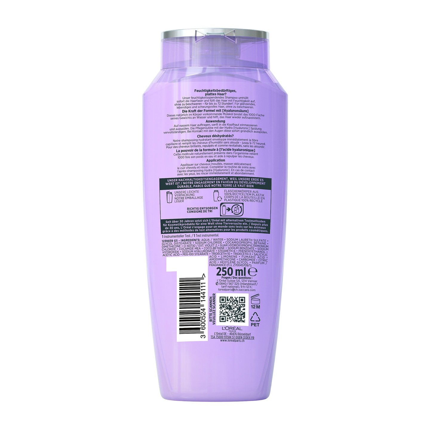 ELVITAL Hydra [Hyaluronic] Feuchtigkeit-Auffüllendes Shampoo 250ml - Rückansicht