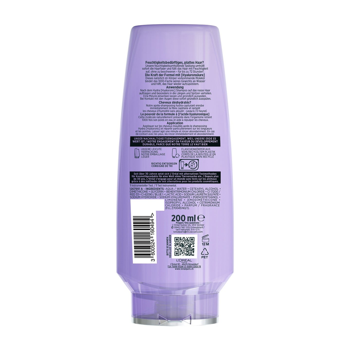 Elvital Hydra [Hyaluronic] Feuchtigkeits-Versiegelnde Spülung - Produkt Rückansicht