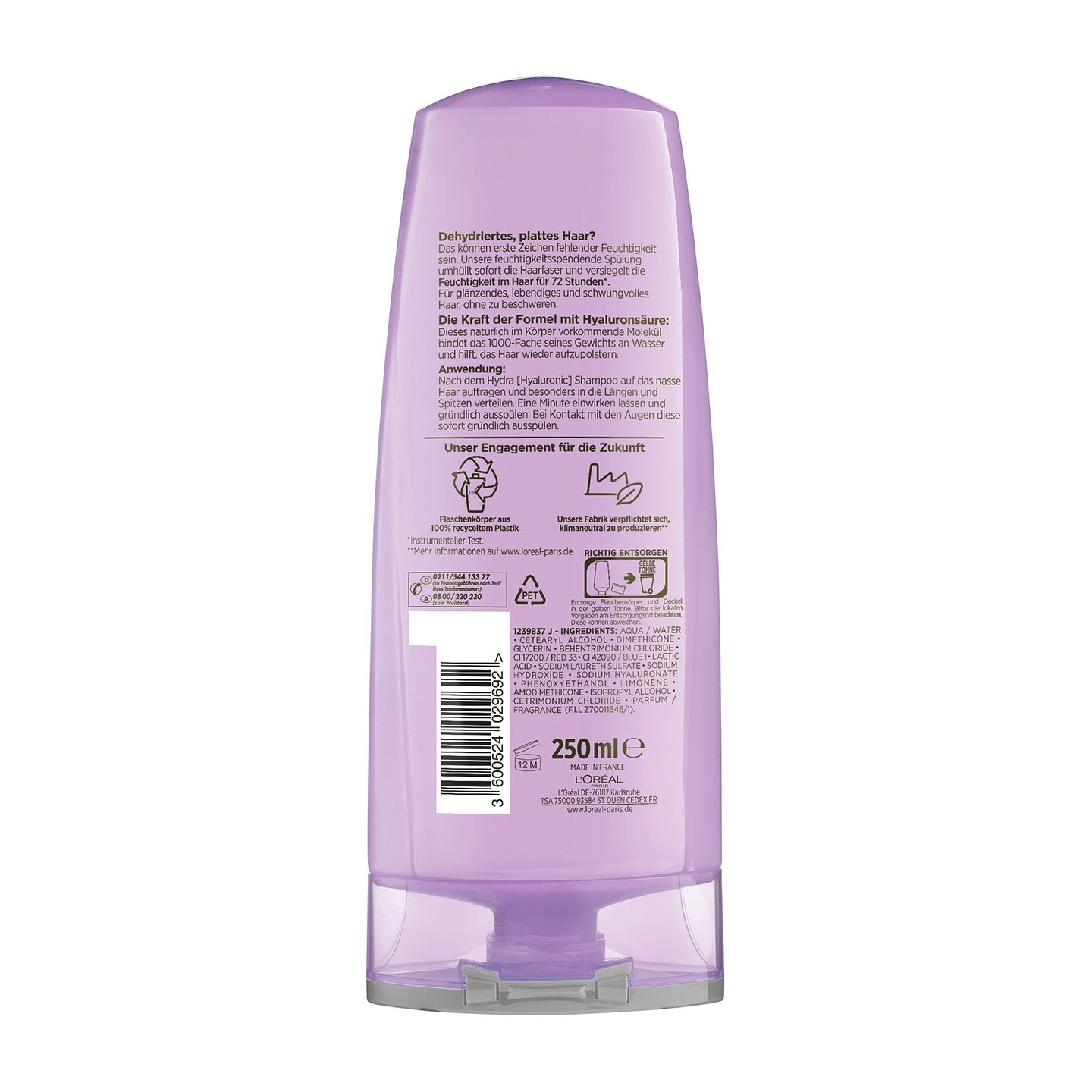 Elvital Hydra [Hyaluronic] Feuchtigkeits-Versiegelnde Spülung - Produkt Rückansicht