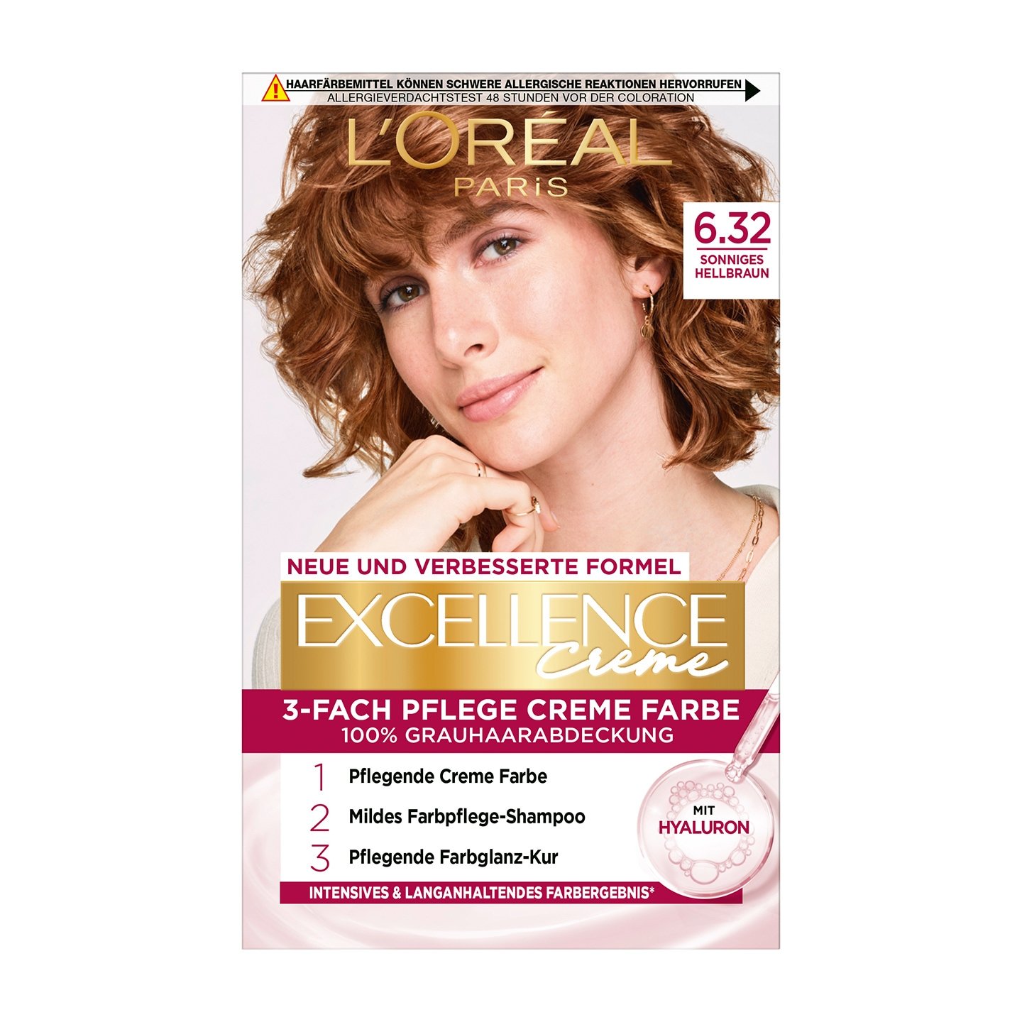 Braune Haare Sonniges Hellbraun 632 Excellence Creme Produktabbildung vorne