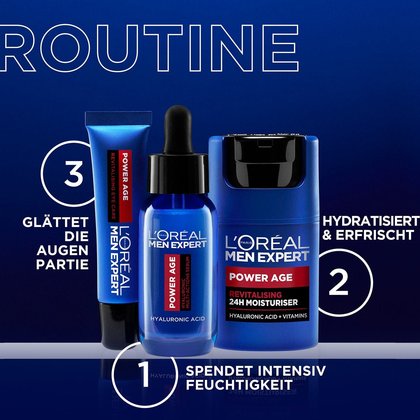 Power Age Gesichtspflege Routine - Produktabbildungen und Erklärungen