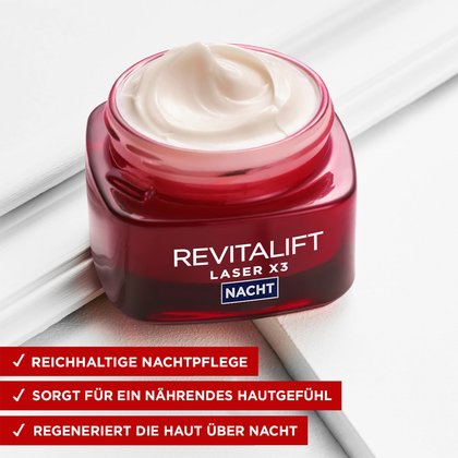 Laser X3 Dreifach-Power Anti-Age Nachtpflege Produktbild und Vorteile