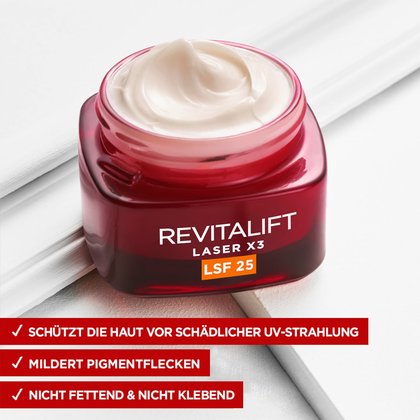 Laser X3 Dreifach-Power Anti-Age Tagespflege LSF25 Produktbild und Vorteile