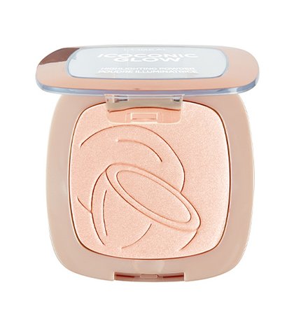Geöffnete Dose mit Textur des Wake up and Glow Highlighter-Puders Icoconic Glow